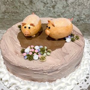 Faux Display Handcrafted Mocha Down on The Farm Novelty Cake.